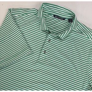 Cutter & Buck CB Large Performance Polo Shirt L Green/White  Striped Heniff Logo